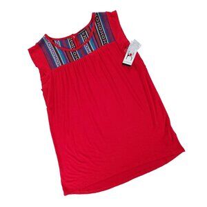 Hannah Red Embroidered Yoke Tunic size Small